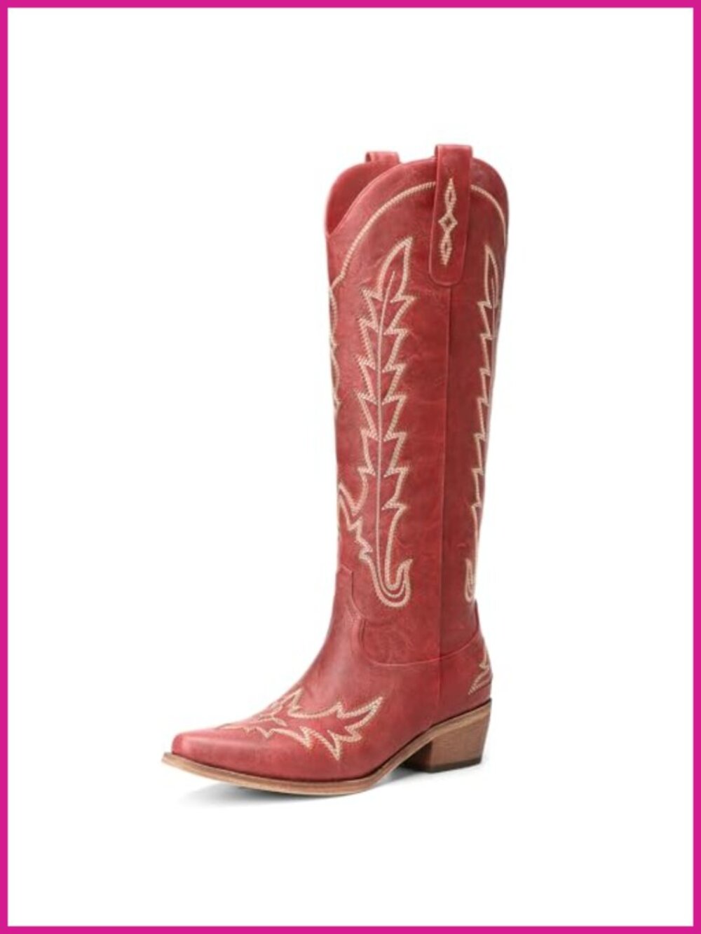 Women's Knee High Cowboy Boots Pointed Toe Chunky Heel Faux Leather Western